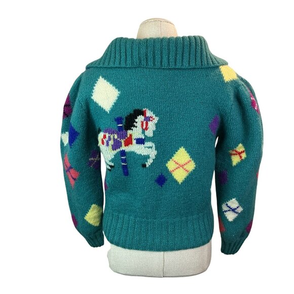 Berek Hand-Knit 100% Wool Cardigan Sweater Carousel Horse Pattern Button-UpWomen - Picture 4 of 10